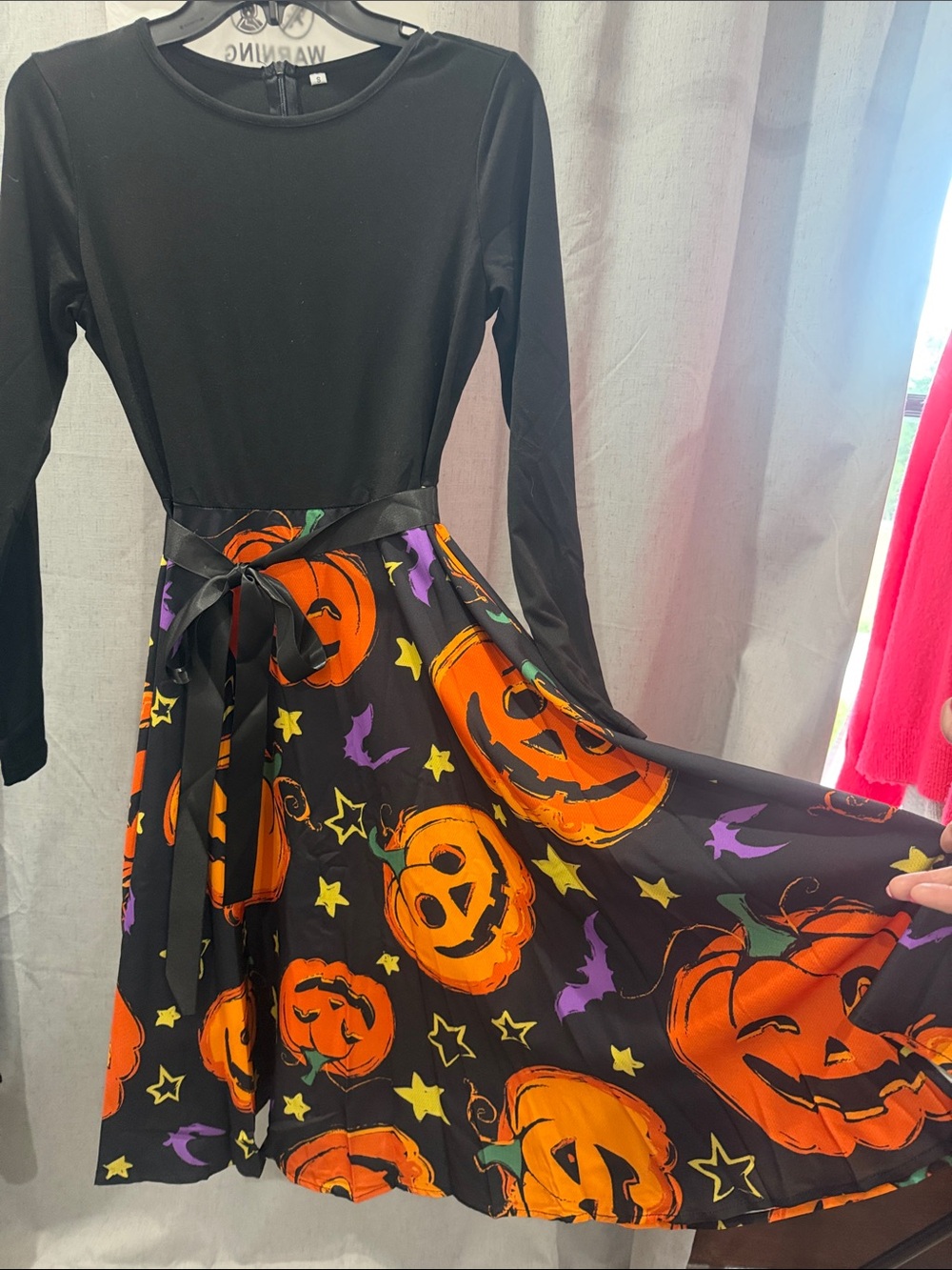 Black & Orange Pumpkin Print Halloween Costume Dress